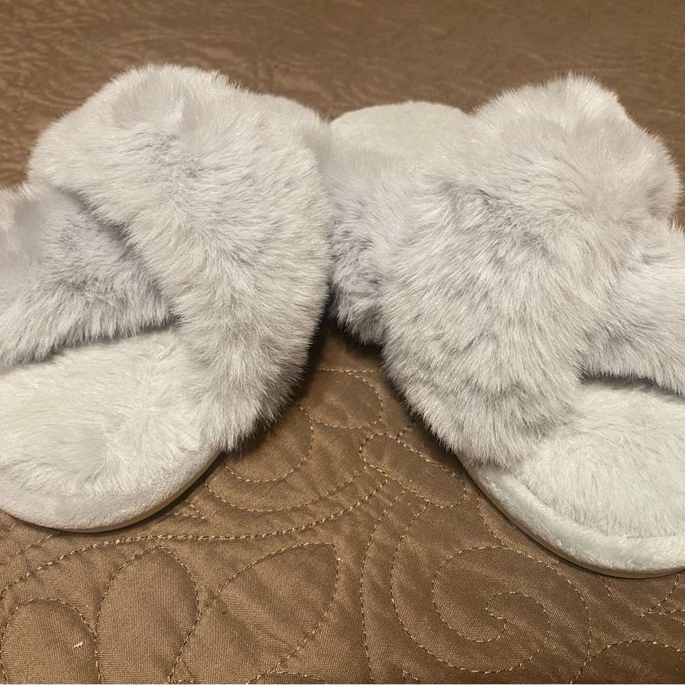 Grey Fuzzy Slippers